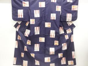 大正ロマン　枡模様織り出し銘仙着物